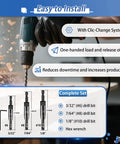 Self-centering hinge drill-bit set with hex shank; sizes 3/32, 7/64, 1/8 in; includes hex wrench
