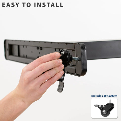 VIVO M8 1.5in threaded locking casters, set of 4, installed on metal frame; black with brake