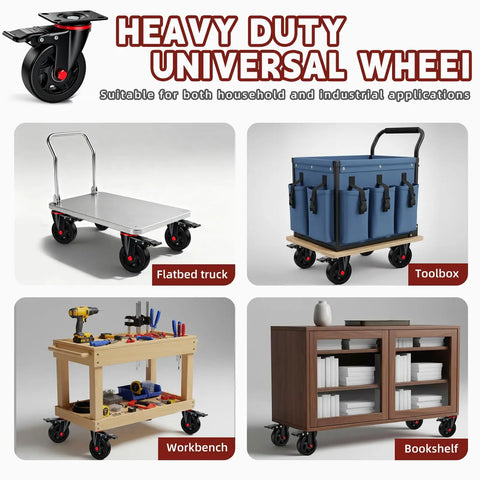 Heavy Duty 4 Inch Caster Wheels With Dual Lock Brakes 2400 Lb Capacity Set Of 4 Non Marking Rubber Tires on flatbed truck.