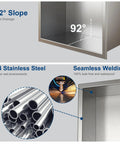 92° slope detail of Stainless Steel Shower Niche 18 Inch By 12 Inch Recessed Wall Shelf No Tile Needed For Bathroom Storage