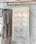 Enlarged Closet Hanging Bra Organizer With Rotating Metal Hanger Dual Sided Wall Shelf Wardrobe Mesh Pockets Storage