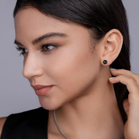 Dope Dainty Ball Stud Earrings Set For Women And Men, 3mm Tiny Black Hand Painted Enamel Color, Hypoallergenic Surgical Steel With 14K Gold Plated Option, Great For Second Piercings And Multiple Holes, Everyday Cute Jewelry worn in ear