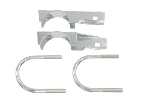 Upgrade Your Classic Ride With This Ultimate Exhaust Hanger Kit For 1956-1962 Corvette Center At X Frame Includes Brackets Rubber And U Bolts You Need. chrome exhaust hanger kit with two brackets and U-bolts for 1956-1962 Corvette center X-frame