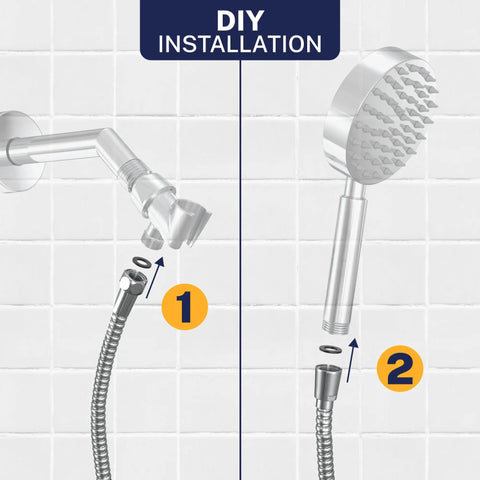 Installation steps for Solid Metal 9 Foot Chrome Shower Hose With Extra Long 108 Inch Reach For Handheld Shower Heads