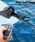 Heavy Duty 12V Marine Electric Anchor Winch With Wireless Remote For Small Boats Up To 24ft with control remote on a boat.