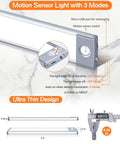 Ultra Thin 30 LED Under Cabinet Lighting With Motion Sensor showing close-up of switch and size details, Pure White 2 Pack