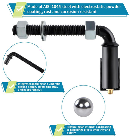 Skelang J-bolt gate hinge, heavy-duty black steel with 1/2 inch bolt for welding on iron/steel gates