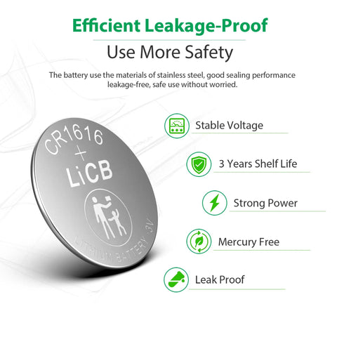 CR1616 Lithium Coin Battery 3 Volt Button Cell 5 Pack Grade A Long Lasting High Capacity Replacement for car key remote.