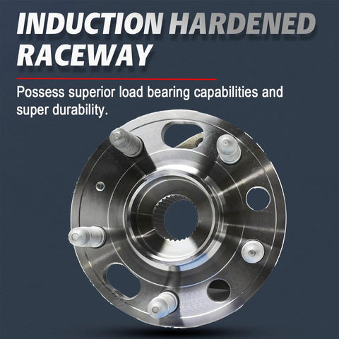 Front And Rear Wheel Bearing Hub Assembly 5 Lug Direct Fit Replacement For 2010 2017 Buick Lacrosse Regal Cadillac XTS Malibu Impala With Encoder ABS 3 Bolt Triangular Flange 513288, showing induction hardened raceway.