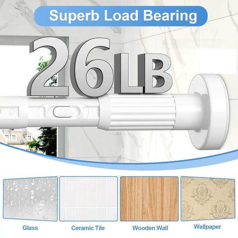 Adjustable Outdoor Tension Curtain Rod 41 To 144 Inch No Drilling No Tools Needed 1.26 Inch Diameter Heavy Duty Spring Rod