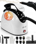 LoveBeat 300F High Pressure Steam Cleaner with accessories, black and white design, hose attachment for deep cleaning grout and tile floors.