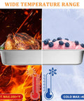 4 Pack Full Size Hotel Pans 1/1 Deep 4 Inch Heavy Duty Stainless Steel Food Pans showing hot and cold temperature uses