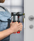 Rivet Nut Tool Kit With Ratcheting Mechanism And Quick Change Mandrels For Fast Installations being used on door hardware