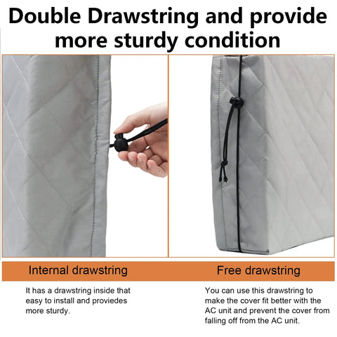 2 Pack Indoor Window AC Cover For Window Units With Double Insulation And Free Elastic Straps showing drawstring detail