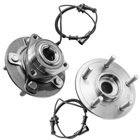 Heavy Duty Front CV Axles And Wheel Bearing Hubs Kit For 2012 To 2018 Ram 1500 Four Wheel Drive Includes Two Rock Solid Shaft Builds crafted from durable materials showing two hub assemblies with wiring.