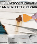 Fiberglass Boat Repair Kit White Gel Coat And Epoxy Filler fixing hull crack on yacht, demonstrating repair process