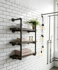 Wall-mounted shelves using Ten Pack Three Quarters Inch By Two Inches Black Malleable Iron Pipe Nipples Fitting With Threaded Ends for industrial decor