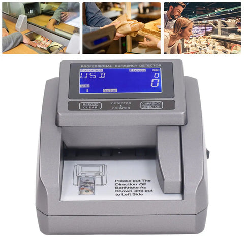 Super Fast Bill Counting Machine For US Dollars With Counterfeit Detection And Smart Value Tracker showing LED display and cash slot.