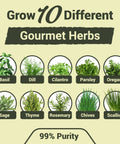 Indoor Herb Garden Kit With 44 Piece Starter Set For Your Kitchen Windowsill Or Balcony Grow 10 Gourmet Herbs Includes Burlap Pots Soil Discs Markers And Tools A No Fuss Gift For Women Mom Easter Birthday Christmas featuring 10 different herbs: Basil, Dill, Cilantro, Parsley, Oregano, Sage, Thyme, Rosemary, Chives, Scallion.