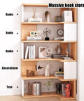 Rustic Corner Bookshelf With Five To Seven Tiers Narrow Display Stand for Bedroom With Books, Decor, and Storage
