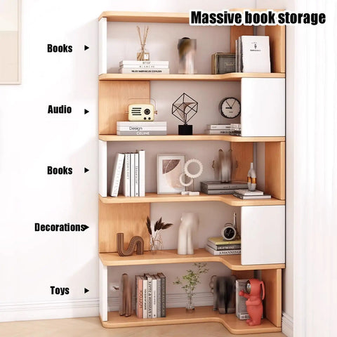 Rustic Corner Bookshelf With Five To Seven Tiers Narrow Display Stand for Bedroom With Books, Decor, and Storage