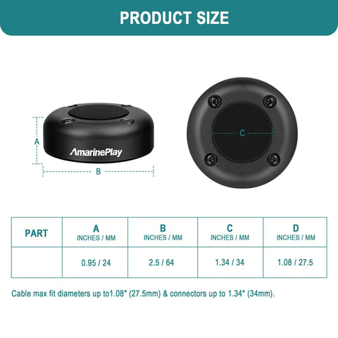 Waterproof Round Marine Cable Gland Pass Through Seal For Boat Wiring No Fuss Install With Rubber Seal Fits Cables Up To 1.08 In And Connectors Up To 1.34 In Aluminum Alloy Marine Grade. size chart with black round gland
