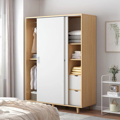 Modern wardrobe with sliding door featuring 2 Pack Rectangular Recessed Concealed Door Handles 115mm Embedding Sliding Cabinet Pulls.