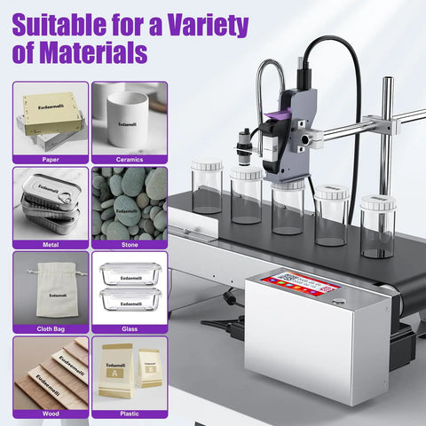Industrial Online Inkjet Printer With Mini Conveyor Belt For Expiry Dates Batch Numbers Barcodes QR Codes Logos And Labels