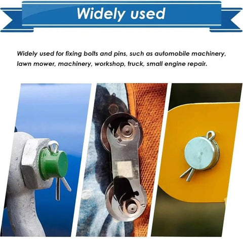 Stainless Steel U Cotter Pin Kit Set With Split Pins Assorted Sizes in use on automotive and machinery equipment.