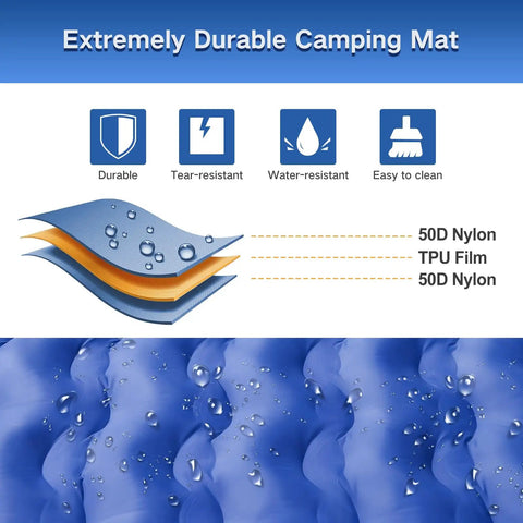 Double Camping Sleeping Pad Comfy 6 Inch Thick Self Inflating 2 Person Mat With Built In Pillow Built In Foot Pump Waterproof And Portable