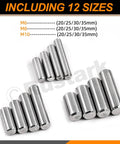 60 Pieces Stainless Steel Dowel Pin Kit With 12 Sizes M6 M8 M10 304 Grade Pins arranged on white background