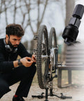 Bike Crank Puller Tool For Quick Crank Removal Pro Grade Crank Arm Extractor with inset of tool and person fixing bike