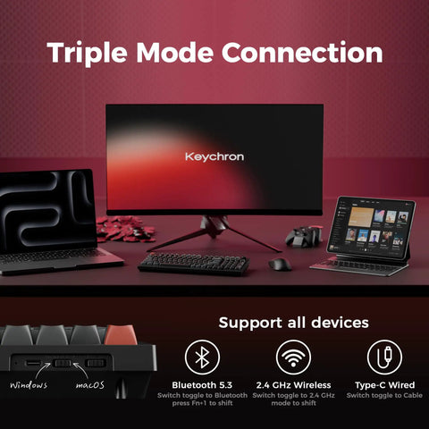 Premium 96 Percent Wireless Mechanical Keyboard with kickass 8000Hz polling rate showcasing triple mode connection setup.