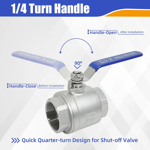 Two Pack 2 Inch Full Port Ball Valve 304 Stainless Steel NPT Female Heavy Duty Shut Off Valve with blue locking handles
