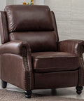Pushback Recliner Chair With Faux Leather Upholstery And Rivet Detailing, Comfy Single Sofa Accent Armchair For Living Room, Reddish Brown