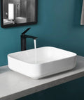 Rectangular Vessel Sink For Bathroom In White Porcelain Ceramic, Sleek Above Counter Design, 19.5 By 15.6 By 5.2 Inches