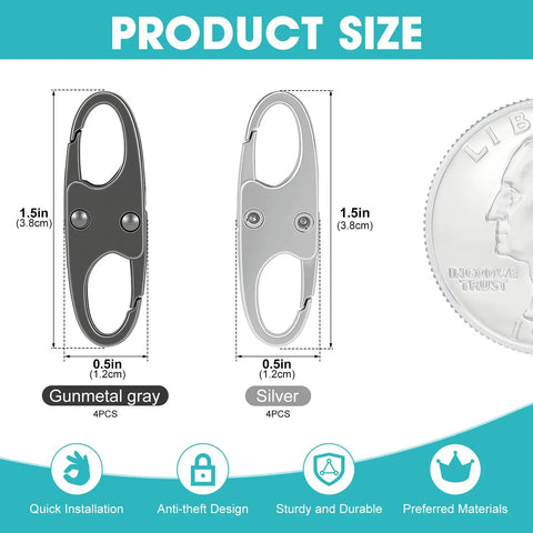 Anti Theft Double Opening Carabiner Clips Set For Backpacks And Luggage, 8 Pcs Zinc Alloy Zipper Pull Replacements, Dual Zipper Lock