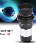 4mm Plossl eyepiece and 2x Barlow lens from 1.25 Inch Plossl Telescope Eyepiece Set With 10mm And 25mm Plossl Eyepieces And 2x Barlow Lens All Metal Body With Soft Rubber Grip Built Tough For Astronomy And Serious Stargazing