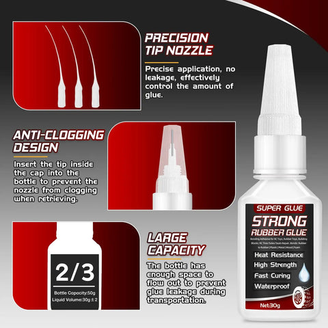 Heavy Duty Rubber Glue For Tires And Seals, Tough As Nails Adhesive For Gaskets, Shoe Soles, Hoses And More with anti-clog cap