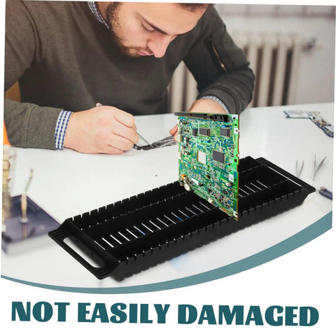 Six Pack Circuit Board Rack Antistatic Holder Stand For PCB Storage And Display, black groove, keeps board upright on table