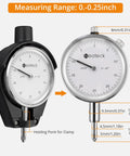 Neoteck dial bore gauge set, front view, chrome-plated handle, 2-6in extender, 11 carbide anvils