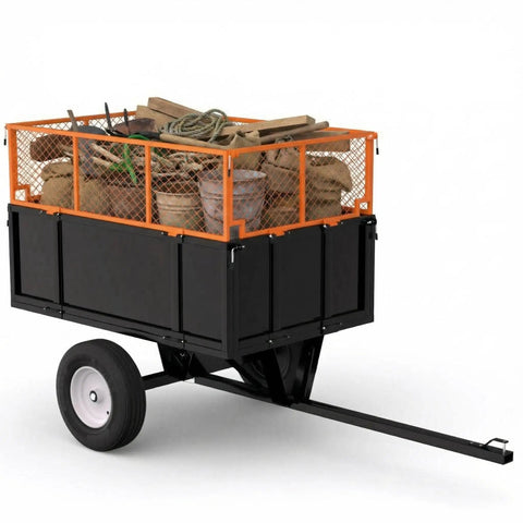 Beefy Heavy Duty Steel Dump Cart With 17 Cu Ft Bed 750 Lb Capacity Removable Sides Collapsible Mesh Fence Pneumatic Tires