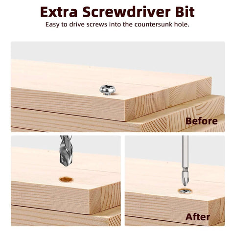 Front view: Amazon 7-piece countersink drill bit set with aluminum stop collar for woodworking.