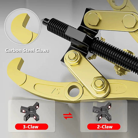 Heavy Duty 2 Or 3 Jaw Gear Puller Tool With Bulletproof Carbon Steel Jaws showing adjustable carbon steel claws for extraction.