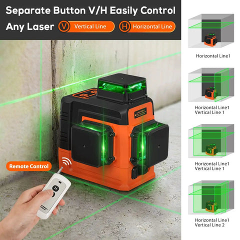 12 Line Laser Level Self Leveling 3x360 Degree 3D Green Cross Lines with remote control in action