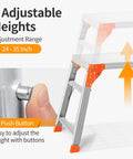 All In One Grab And Go Adjustable Work Platform And Folding Ladder Aluminum Construction 330 Lb Capacity 24 To 35 Inch Reach Heavy Duty Portable Work Bench Stool With Non Slip Feet push-button height adjustment