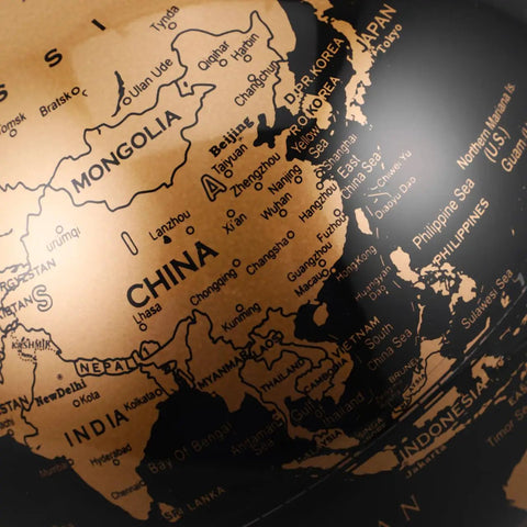 Asia map detail on 6 Inch World Globe With Antique Bronze Stand Dope Black And Gold Earth Desktop Decor For Home Office Classroom Geography Learning Globe For Kids And Adults