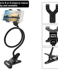 Badass Flex Gooseneck Cell Phone Holder For Desk And Bedside Ultra Tough Long Arm Clip Mount compatible with all iPhones and Android phones in black with flexible arm.