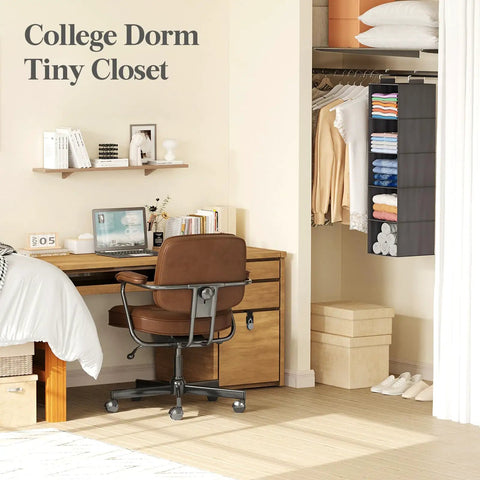 Big Time Heavy Duty Hanging Closet Rack With Five Roomy Compartments For Tees Jeans And Towels Dang Sturdy Beige Build 3 Pack in dorm closet.