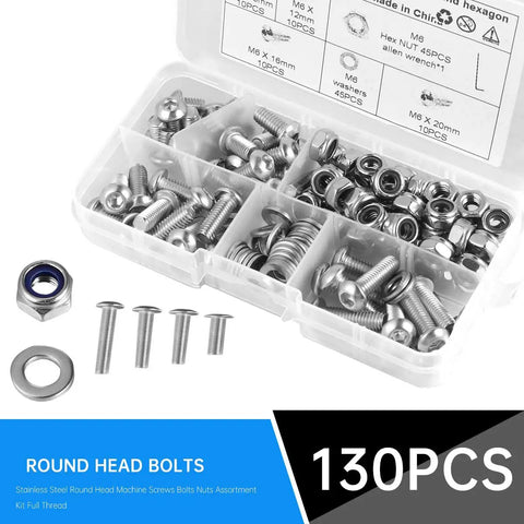 Pro Grade All In One Stainless Steel 304 Hex Bolts Nuts And Washers Kit 130 Piece Assortment for heavy duty use in open case